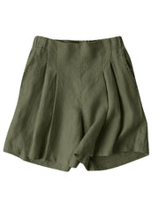 Solid Ruched Pocket Casual Cotton Shorts