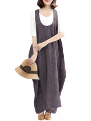 Women Strap Sleeveless Solid Color Casual Loose Maxi Dress