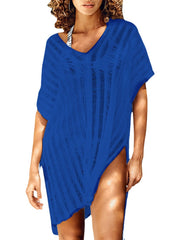 Women V-Neck Crochet Hollow Out Solid Color Sun Protection Cover Ups