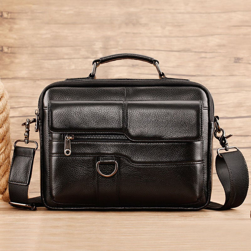 Men's Genuine Leather Crossbody Bag, Multi-pocket, Large Capacity, Retro 6.5" Phone Briefcase Shoulder Handbag