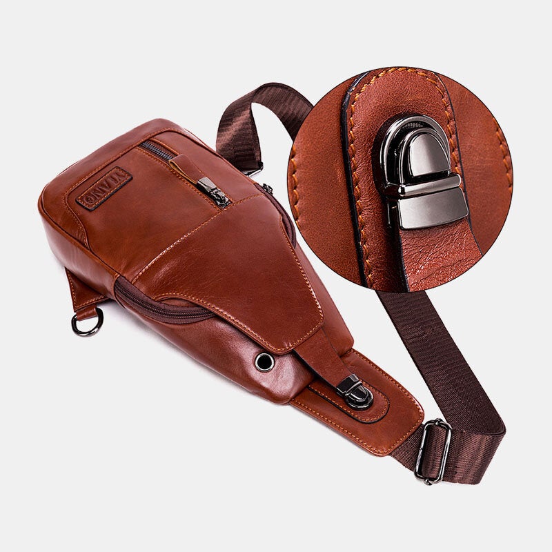 Men Genuine Leather Chest Bag Shoulder Crossbody First Layer Trend Fashion