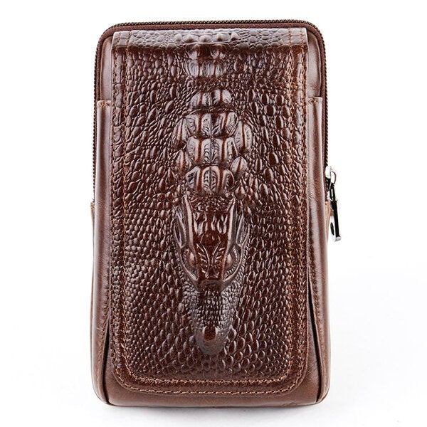 Croc Embossed Leather 6in Phone Pouch Belt Hip Bum Bag for Men