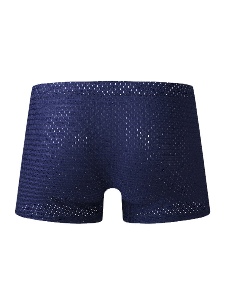 Mens Mesh Breathable Thin Antibacterial Boyshorts Home Boxers Briefs With Pockets