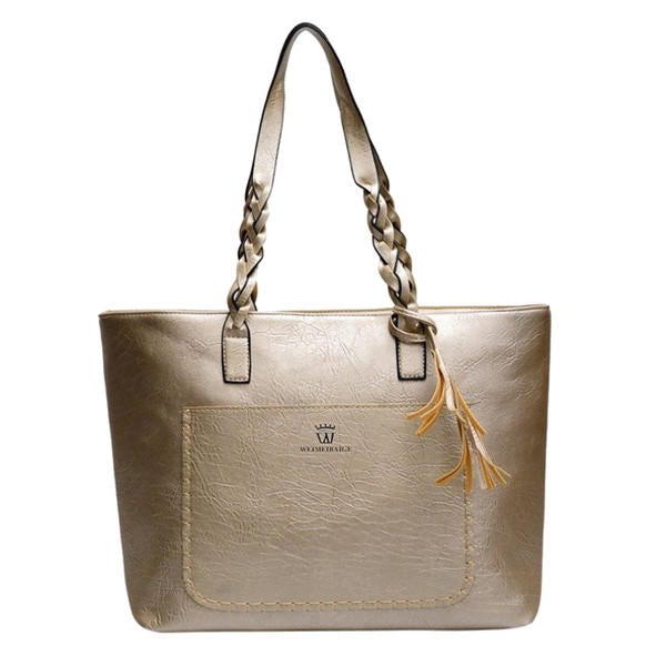 Large Capacity Tassel Decor Tote Bag With Braided Handle Handbag