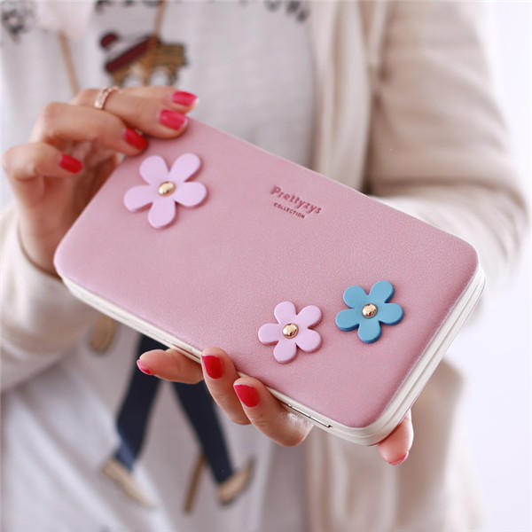 Women Flower 5.5 Inch Phone PU Wallet Case Cover Long Purse For Iphone Huawei Xiaomi