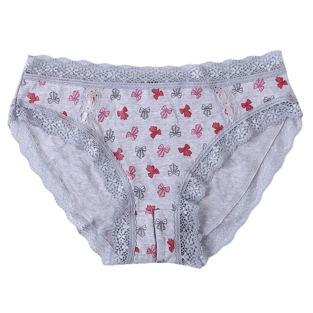 Lace-Trim Sexy Open Crotch Hip-Up Briefs with Print