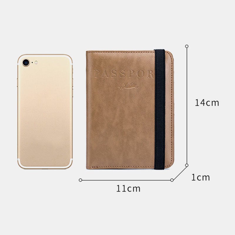 Unisex Genuine Leather RFID Multifunction Multi-card Slot Passport Bag Wallet With Elastic Strap