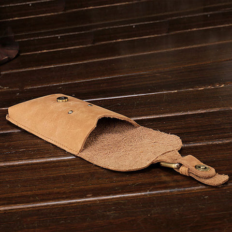 Men Genuine Leather Waterproof Vintage Casual 5.8 Inch Phone Bag Cowhide Waist Bag With Hook