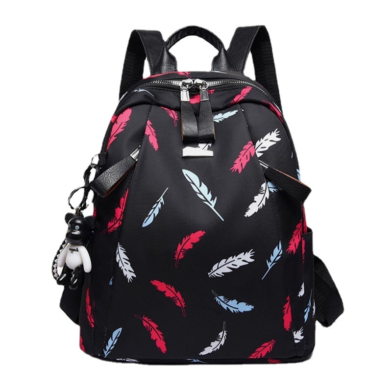 women oxford butterfly feather pattern large capacity headset hole waterproof anti theft backpack