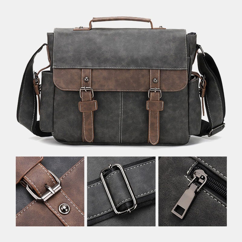 Men PU Leather Flap-Over Large Capacity Crossbody Bags Casual Fashion Multi-pocket Messenger Bag Handbag Shoulder