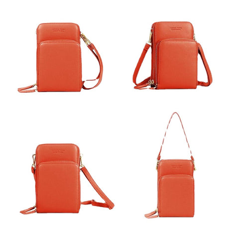 women solid faux leather muti pocket clutches bag card bag phone bag crossbody bag large capacity