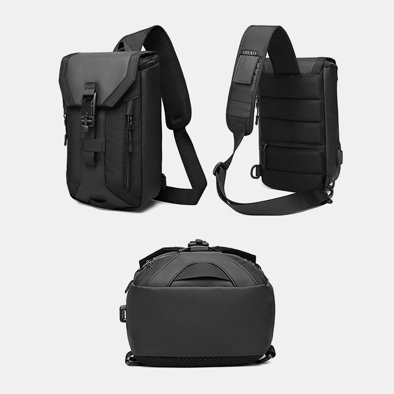 Men Oxford USB Charging Multi-pocket 3 Card Slots Waterproof Outdoor Crossbody Bag Chest Sling