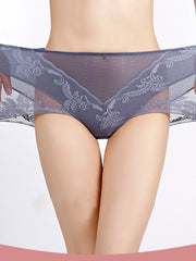 Plus Size Women Lace Jacquard Sheer Breathable Thin High Waist Panties