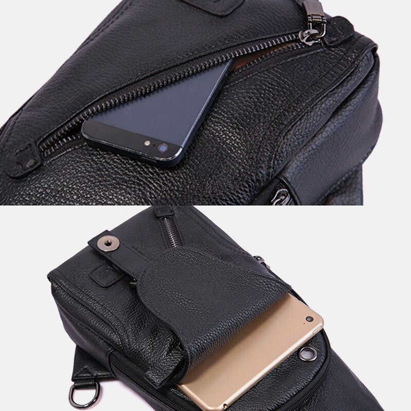 Men Genuine Leather Chest Bag Shoulder Crossbody