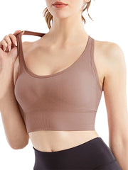 Women Solid Color Seamless Wireless Back Closure Yoga Sport Bra