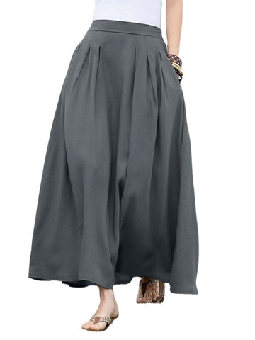 Leisure Solid Ruched Pocket Maxi Skirt