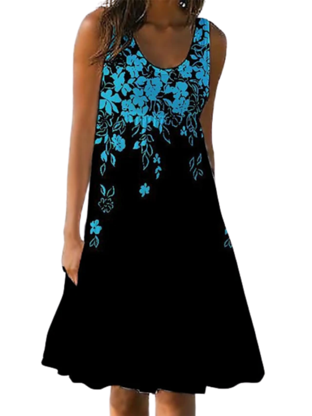 Women's Sleeveless Solid Color Ruched Round Neck Casual Beach Vacation Dress