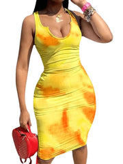 Women's Casual Dress Tank Dress Summer Dress Leaf Tie Dye Print V Neck Midi Dress Active Fashion Outdoor Street Sleeveless Regular Fit Yellow Light Green Pink Summer Spring