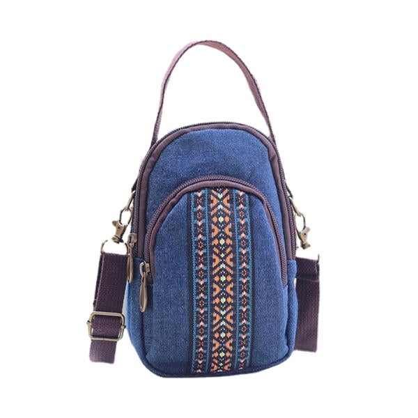 women canvas leisure crossbody bag print double layer phone bag