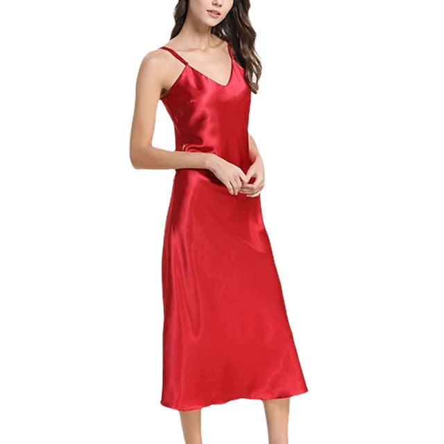 Women's Pajamas Nightgown Nighty Pjs Pure Color Simple Hot Comfort Party Home Daily Satin Gift V Wire Sleeveless Backless Spring Summer claret lotus root starch, Silk