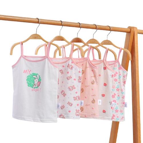 Fashionable Sweet Girls' Cartoon Print O-neck Cotton Vest