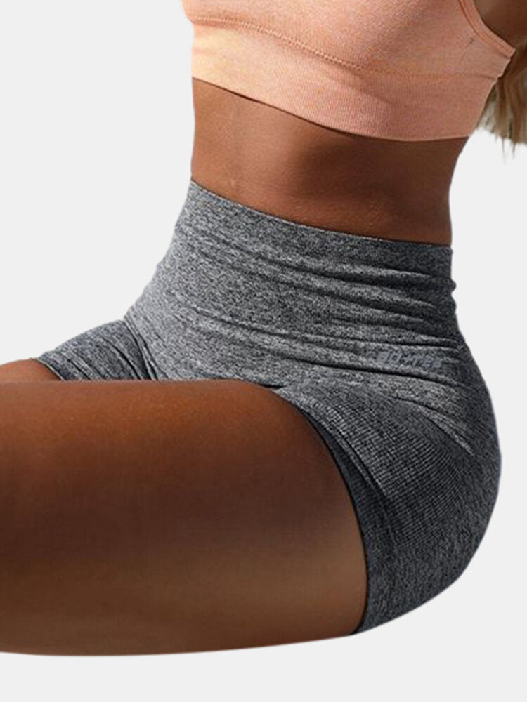 Sport Women Plain Elastic Seamless Yoga Gym High Waist Shorts