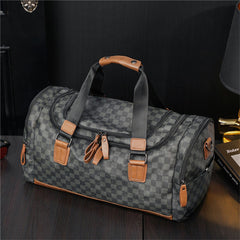 Men PU Leather Plaid Pattern Multifunction Handbag Fashion Multi-pocket Travel Bag Fitness Crossbody Shoulder