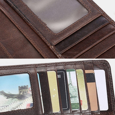 Men Retro Long Bifold Genuine Leather Wallet Casual 12 Card Slot Card Holder Money Clip Clutch Bag
