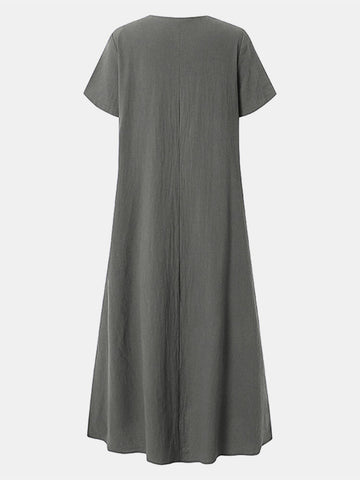 Bohemia Embroidery V-neck Short Sleeve Split Maxi Dress
