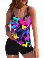 Women's Swimwear Tankini 2 Piece Plus Size Swimsuit 2 Piece Graphic Light Blue Yellow Blue Purple Rainbow Tank Top High Neck Bathing Suits Sports Summer