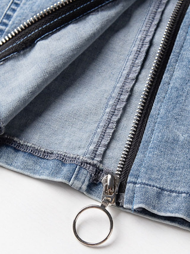 Women's Denim Bodycon Mini Dress with Pockets - Sleeveless Zippered Sheath for Summer