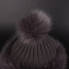 Vintage Women Artificial Rabbit Fur Knit Hat Winter Thicken Warm Ski Beanie Cap