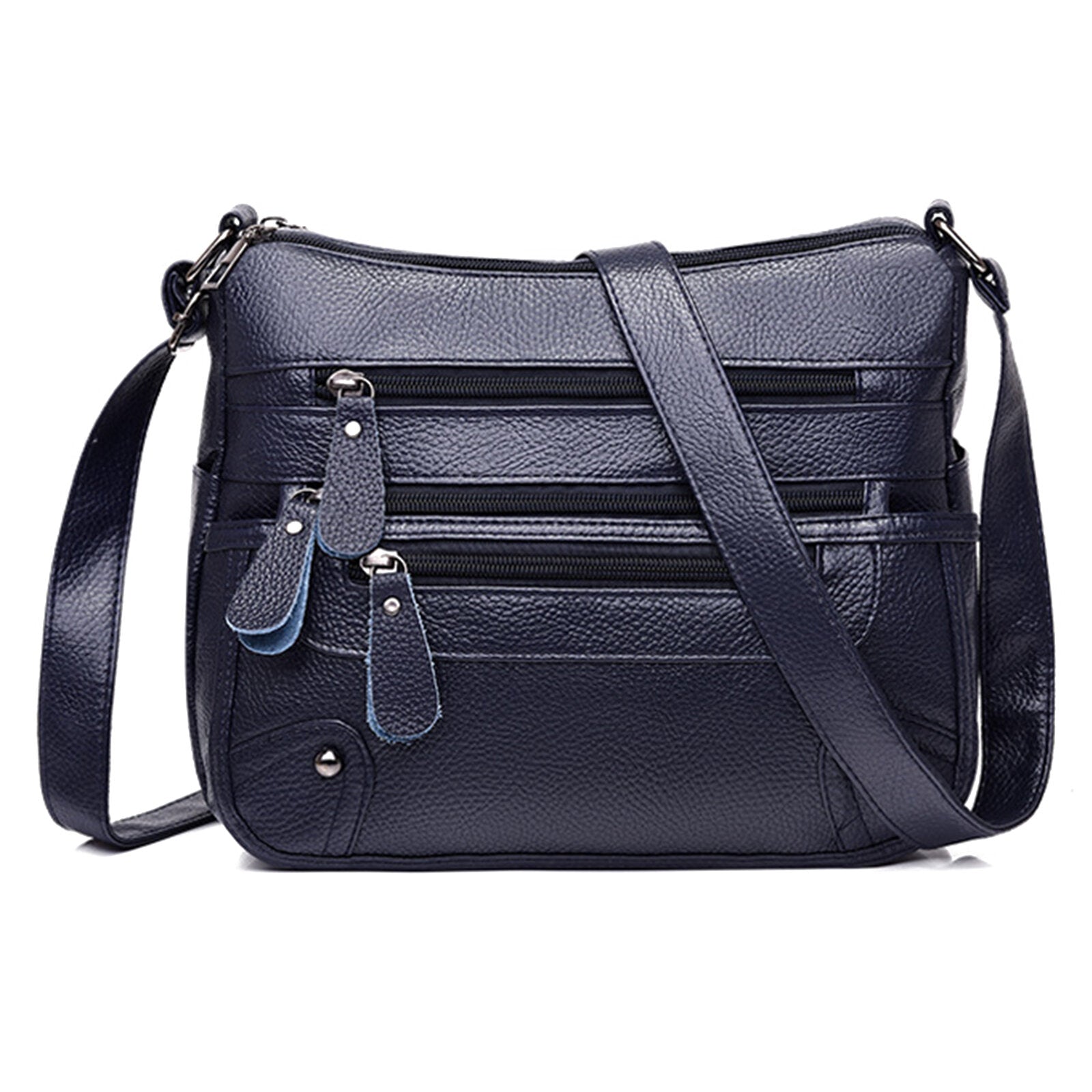 Women Artificial Leather Vintage Soft Lychee Pattern Crossbody Bag Large Capacity Multi-pocketed Shoulder Messenger Bag