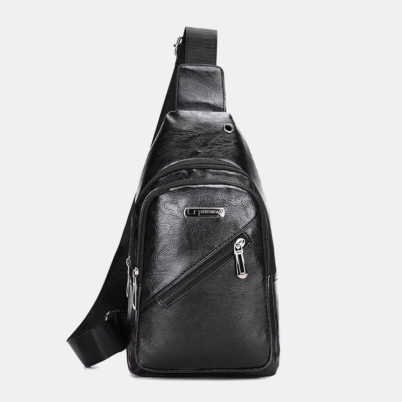 Men Earphone Hole Business Multi-pocket Crossbody Bag Chest Bag Sling