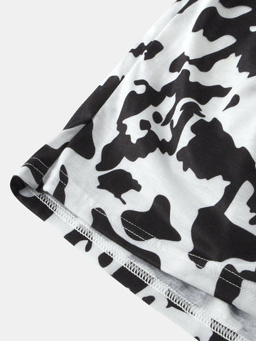Women Cow Print Pajamas Short Set O-Neck Comfy Summer Sleepwear