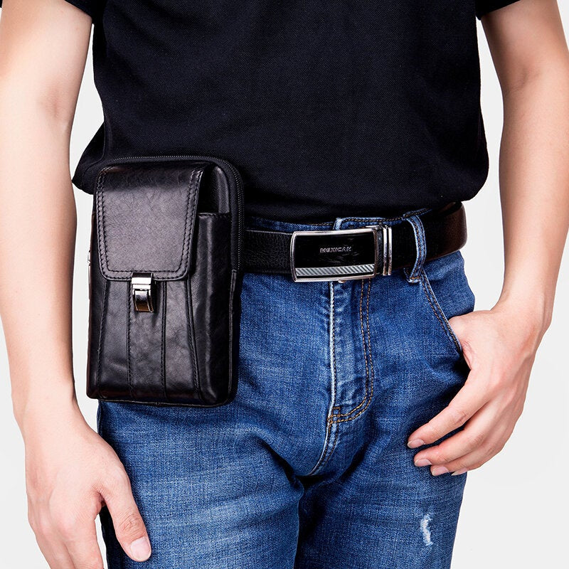 Retro Leather Zipper Phone Bag - Waist & Shoulder Carry