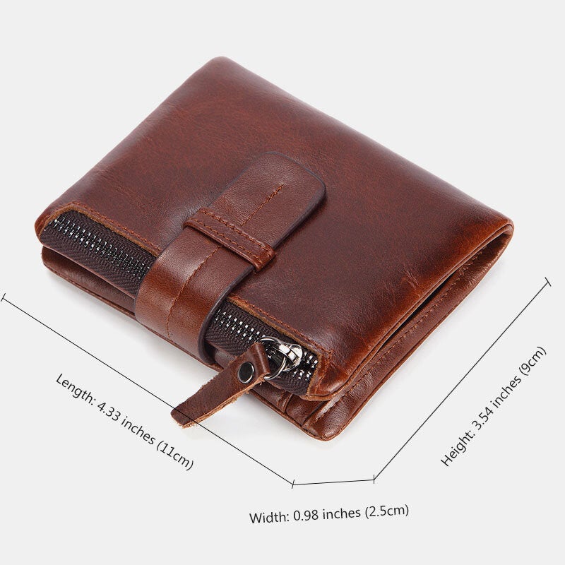 Men Genuine Leather Retro Zipper Cowhide Multi-slot Card Holder Wallet