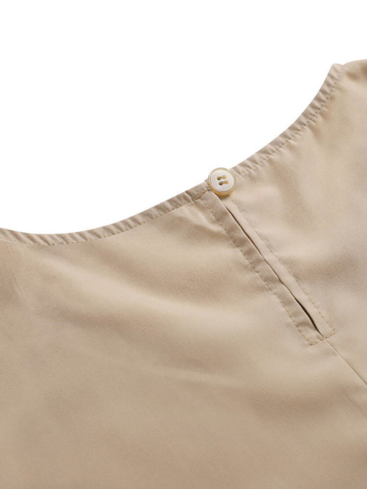 Women Long Sleeve Shirt Pockets Solid Ankle Length Midi Dresses