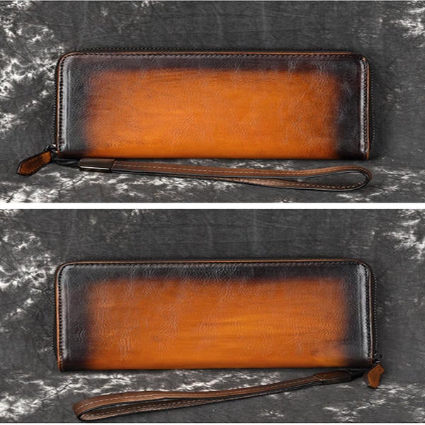 Men Genuine Leather Long Zipper Phone bag Wallet