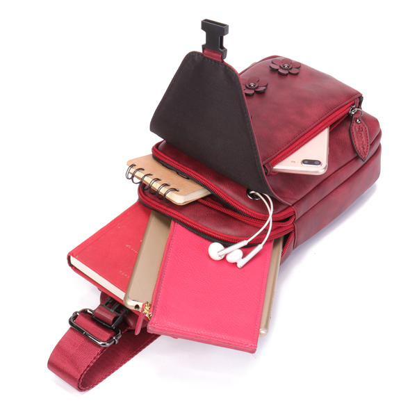 Women Vintage Casual Faux Leather Floral Shoulder Bag Crossbody Chest