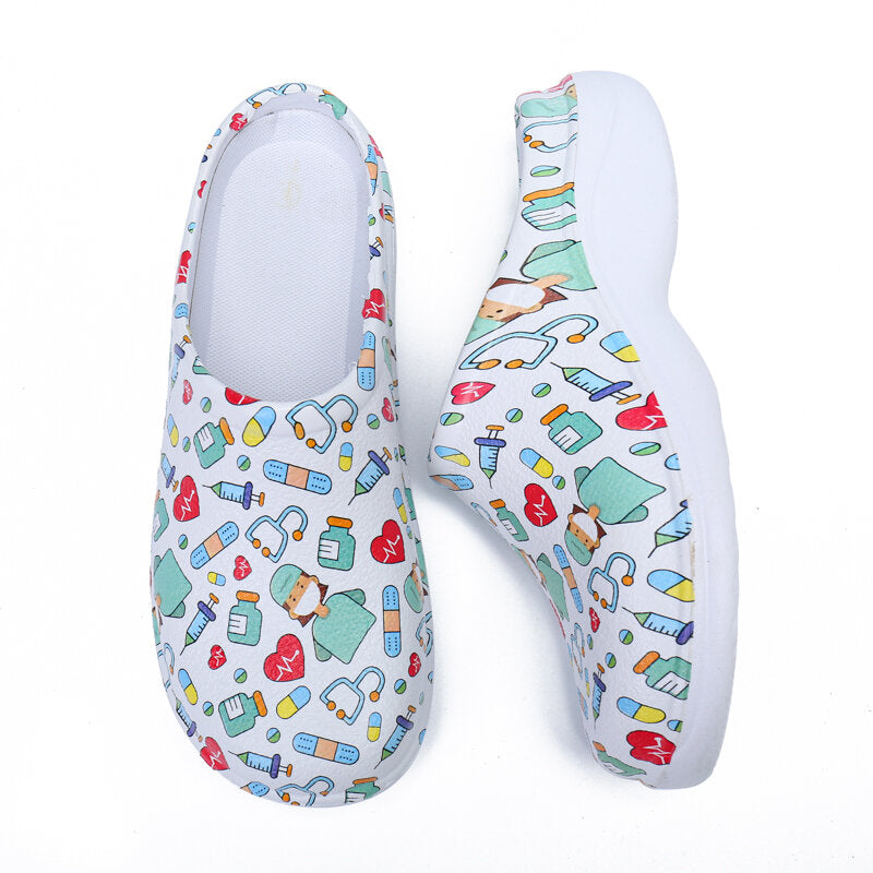 Printing Scrub Clogs Anti-slip Surgical Shoes Chef Shoes Nursing Slippers for women