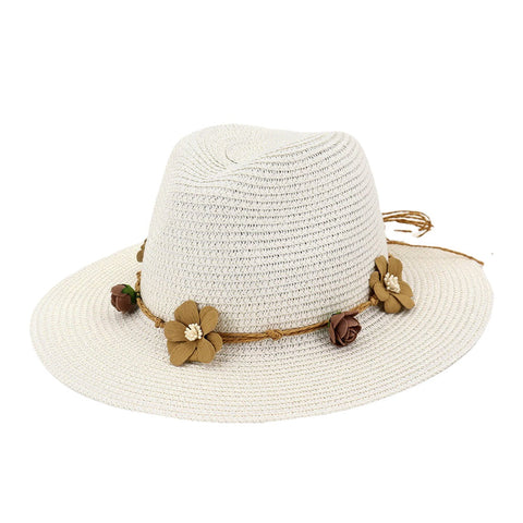 Women Sunscreen Travel Beach Sun Hat Flower Decoration Elegant Jazz Hat Straw Hat