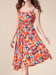 Bohemian Women Strap Flower Pattern Printing Beach A-line Dress