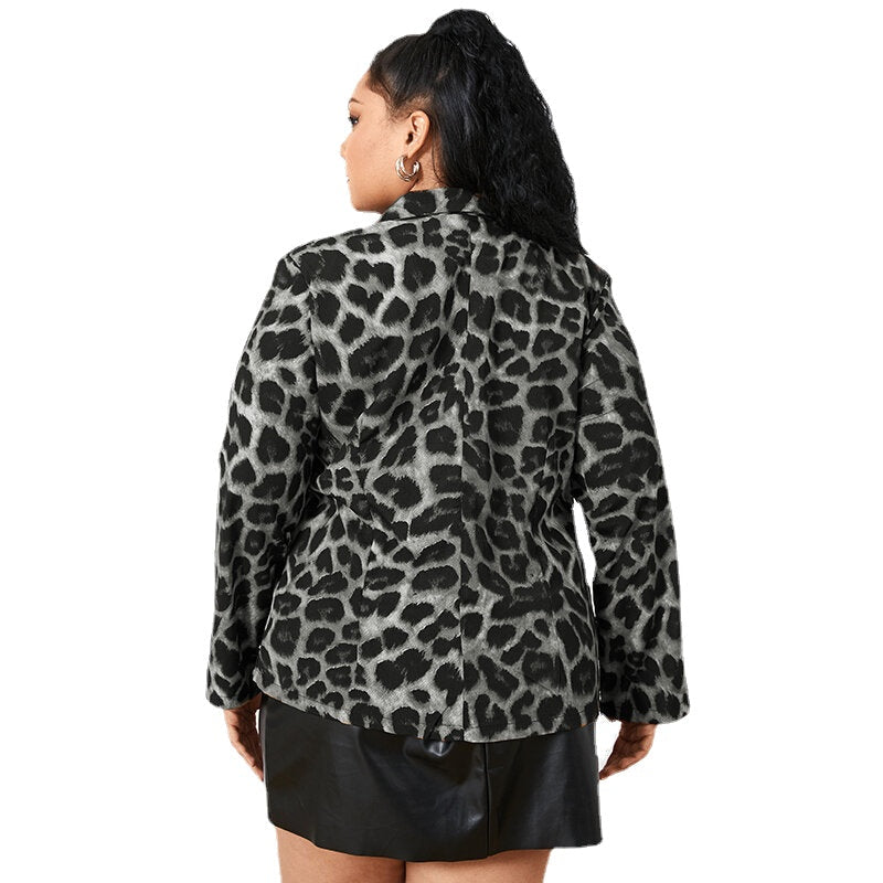 Leopard Print Blazer Loose Suit for Women with Shoulder Pad