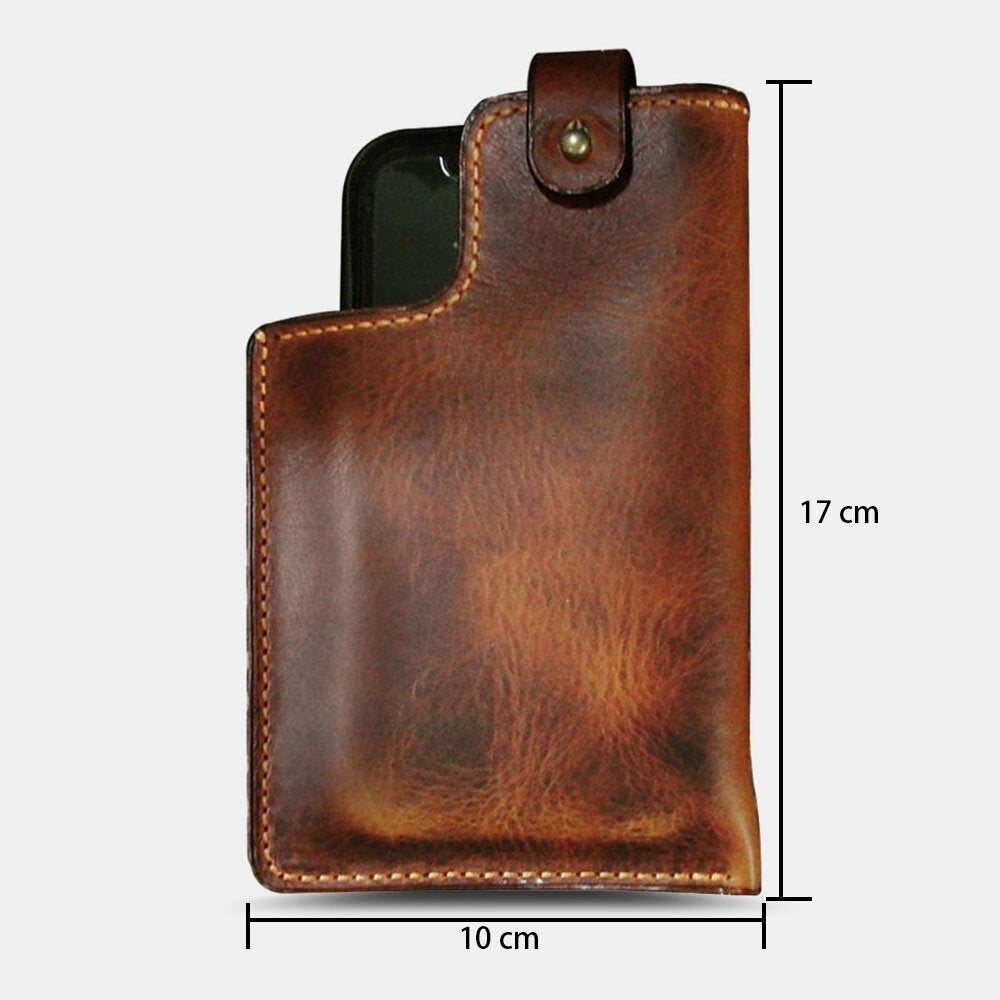 Men Genuine Leather Hasp Waist Bag Retro 6.3 Inch Phone Belt