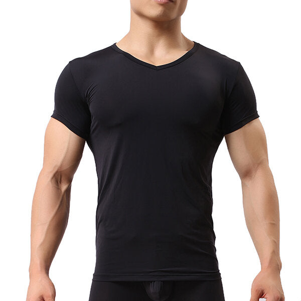 Men's Sports Primer Sexy Tops Pure Color Elastic Bodybuilding Comfortable Wear T-shirt