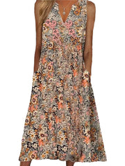 Women's Street Sleeveless Floral Ruched V Neck Casual Dress