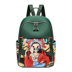 Women Cartoon Peking Opera Characters Printed Backpack Large Capacity Multi-pocket Shoulder Bag