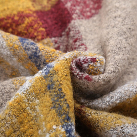 Women's Color Matching Lattice Scarf Ladies Warm Scarf Buttoned Crochet Wrap Pattern