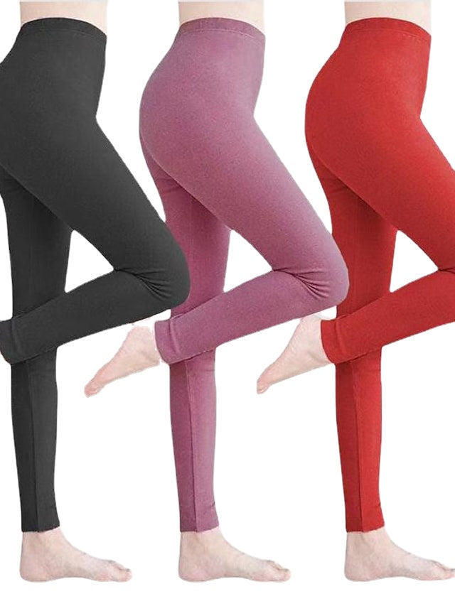 Simple Daily High Elasticity Solid Colored Women's Thermal Pants